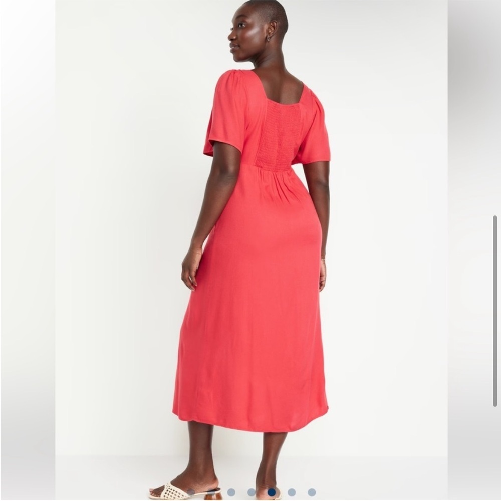 Old Navy Red Midi Dress with Button Front Detail - Picture 5 of 7